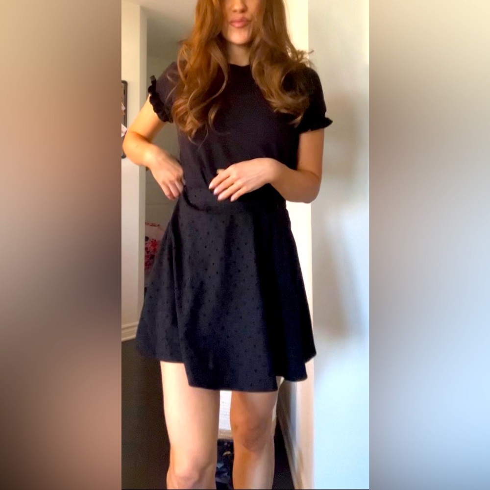 Polka dots black on black skater skirt​ - Picture 2 of 4